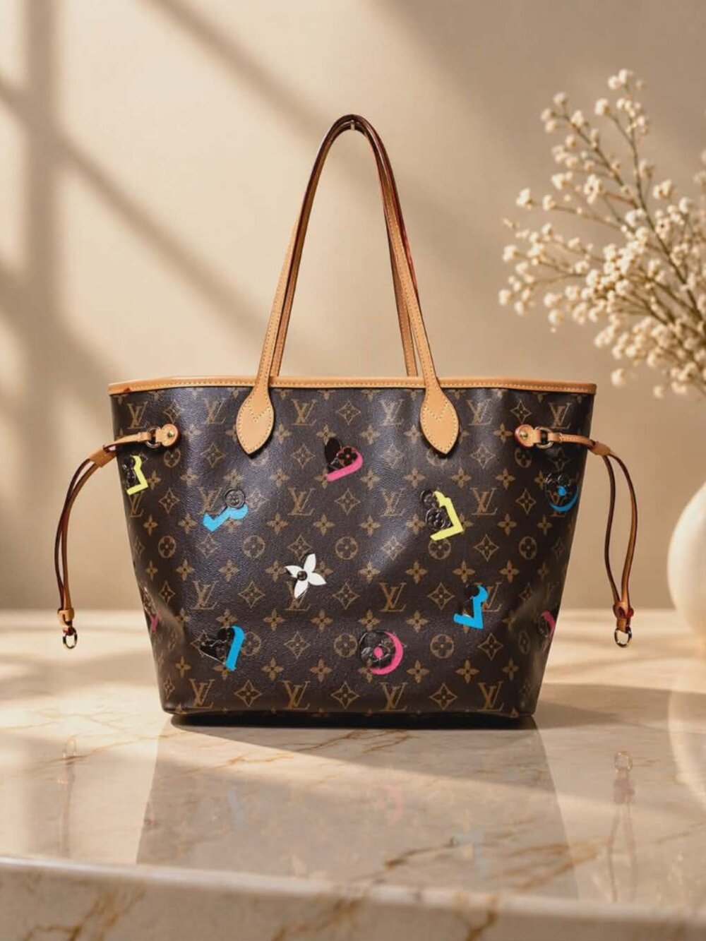 Authentic Louis Vuitton Neverfull MM Monogram Graffiti Tote Bag